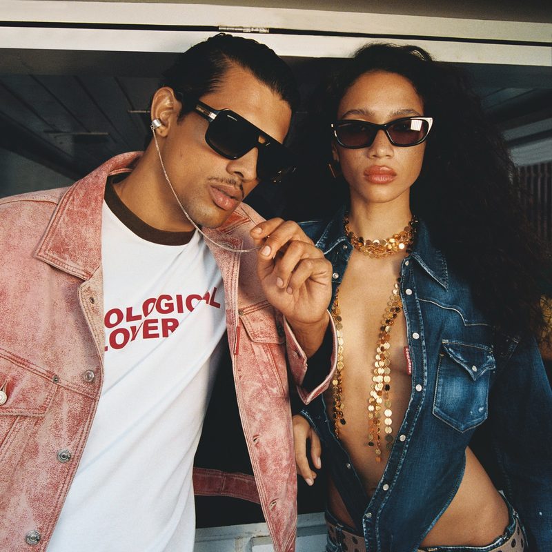 Uomo e donna con occhiali da sole DSQUARED2 nella campagna primavera-estate 2026